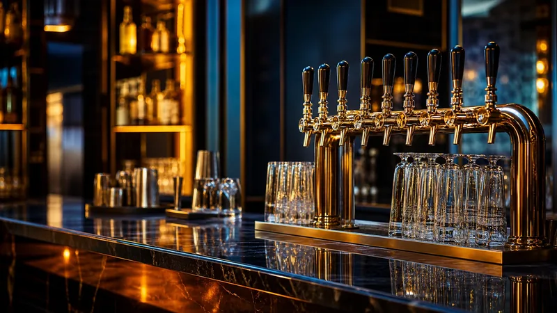 Tap handles and glassware on a polished bar, Michigan Liquor License