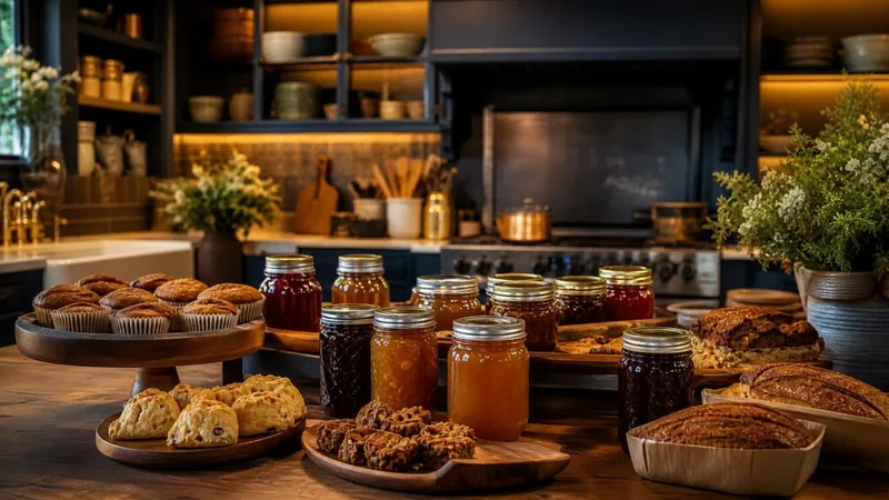 Home kitchen counter with jars and baked goods ready for market, Michigan Cottage Food Law