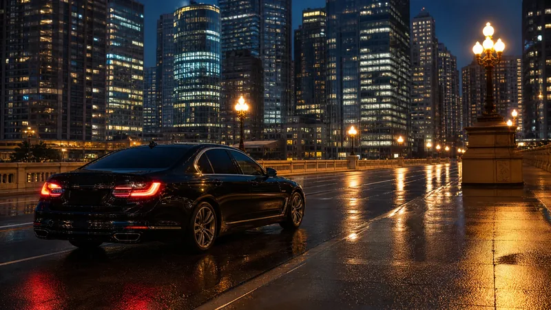 Black sedan waiting on a wet city street at night, How to Start a Limousine Business in Michigan