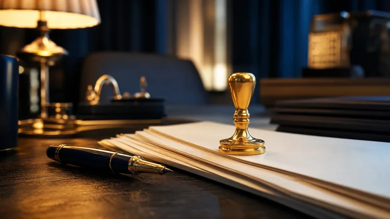 Embossing seal, pen and documents on a desk, Michigan Certificate of Occupancy
